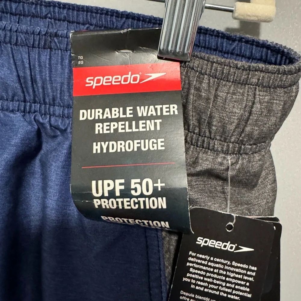 NWT- Speedo men’s swim trunks. Blue and Gray, Size XL